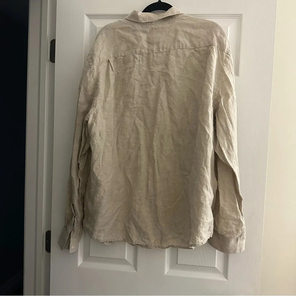 Size XXL Men’s Black Brown 1826 Long Sleeve Linen Button Up Shirt - Picture 3 of 4